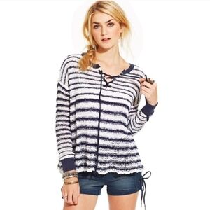 FREE PEOPLE loose knit striped sweater Blue & White Small